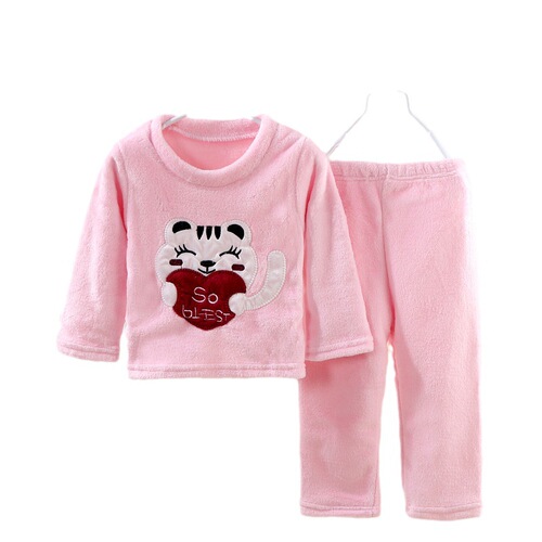 Children's Flannel Pajama Set Autumn/Winter Thicken Warm Men's and Women's Home Clothes Medium and Large Children Insulating Coral Fleece