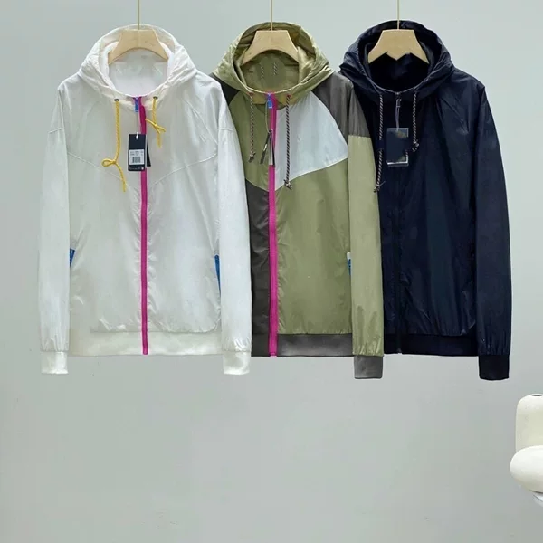 In-Stock Hooded Woven Jacket with Mesh, Waterproof, Fully Embroidered, Black, White, Green, Khaki Patchwork 7680