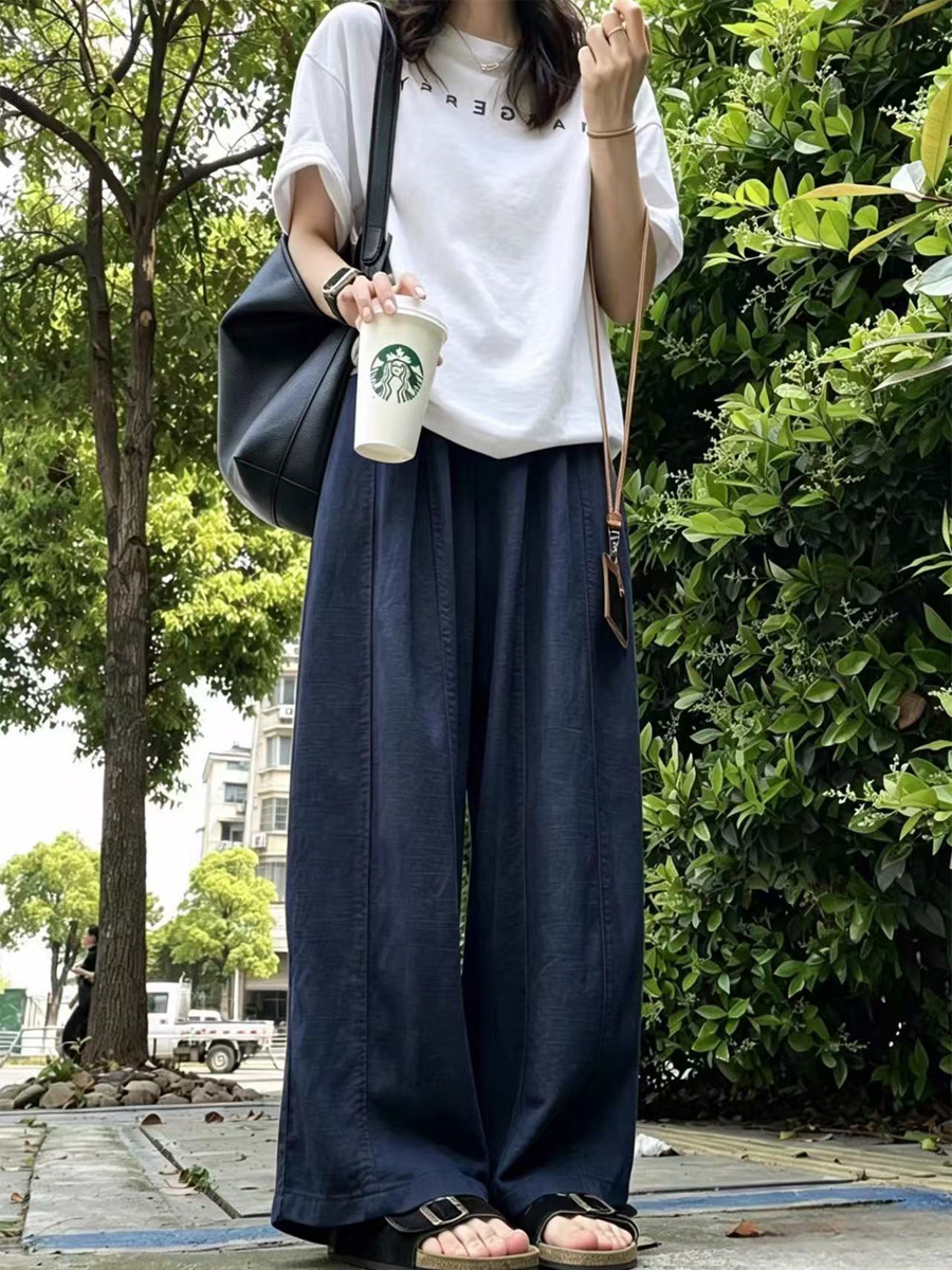 Quần short nữ cạp cao dáng rộng chất liệu cotton mềm mại — Xanh lông mòng đen, màu trắng