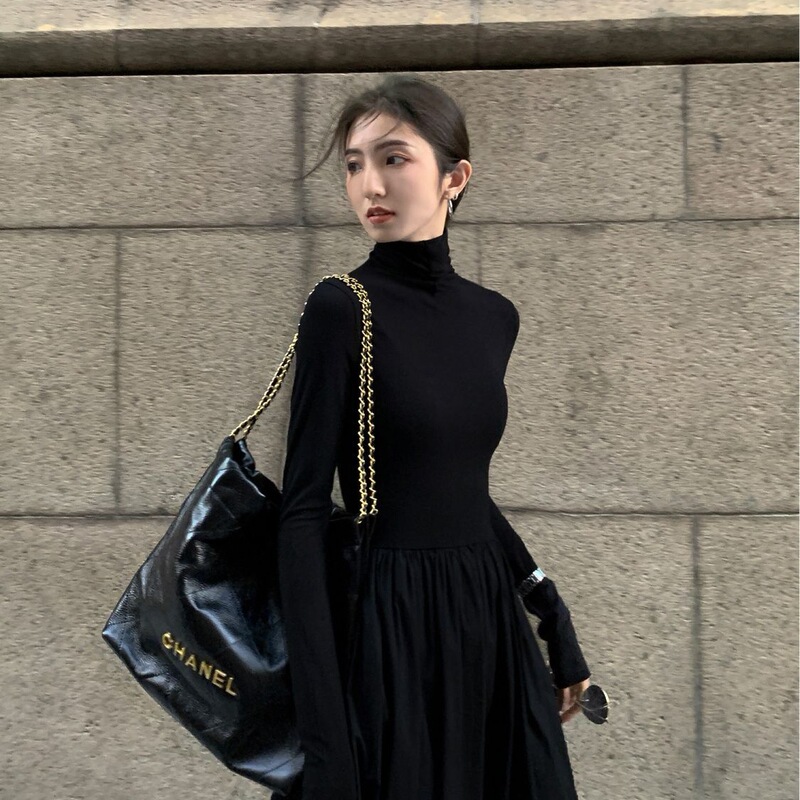 高级感赫本洋气连衣裙女2025秋季新款韩版显瘦过膝打底内搭长裙子|undefined