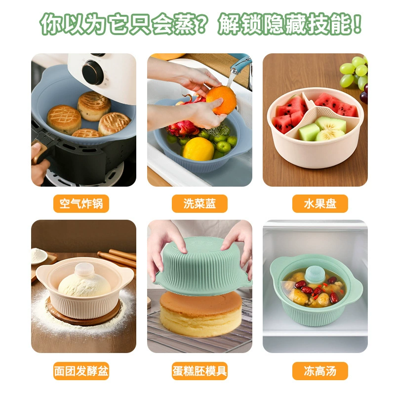 Cross-border silicone steamer double-layer microwave heating steamer rice vegetable heating three-compartment multi-function silicone steamer