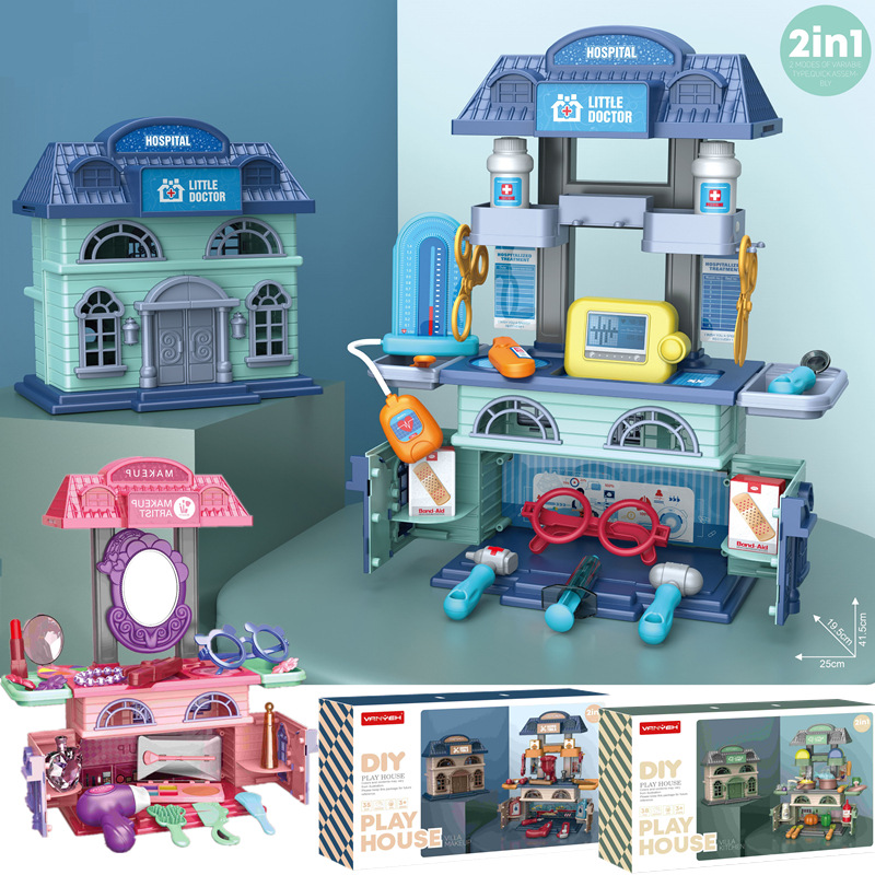 Comercio exterior para niños simulación Castillo Villa Casa vajilla herramientas maquillaje herramientas médicas supermercado juego casa juguetes para mascotas