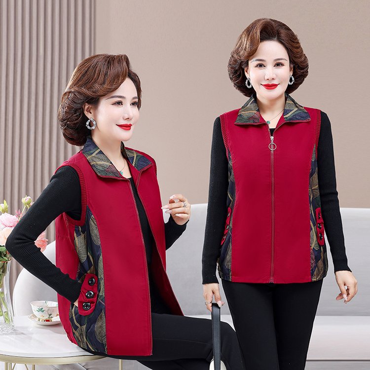 Middle-aged and Elderly People's Vest Coat Women's Loose Outer Waistcoat 2024 New Style Mother's Spring and Autumn Thin Grandma's Vest