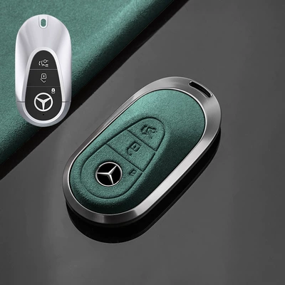 cover buckle | Car key bag - no-specifications-mercedes-benz-c-tarnish-aluminum-alloy-dark-green-suede-single-shell