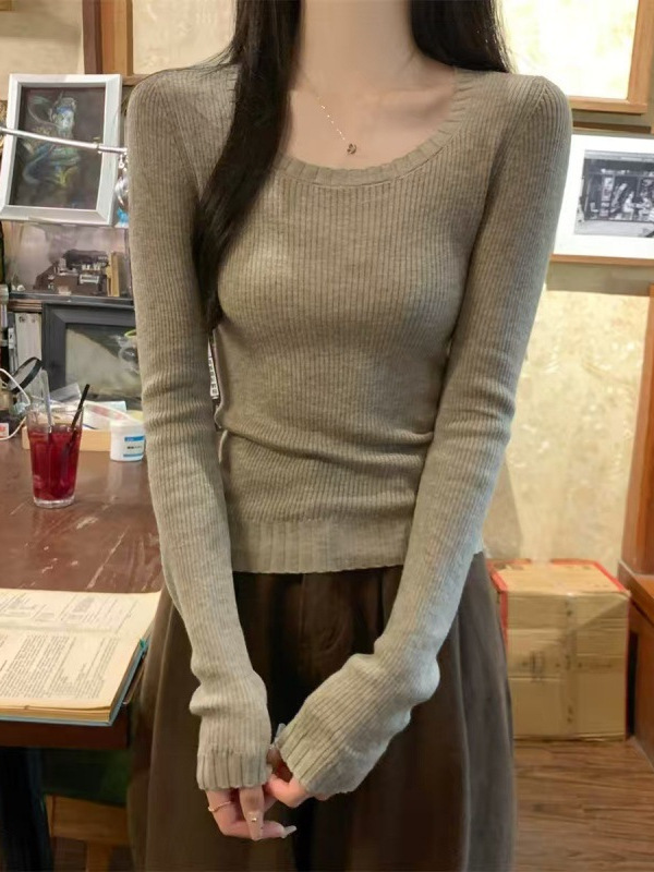100羊毛衫女圆领修身显瘦打底衫秋冬新款韩系紧身羊绒内搭毛衣|undefined