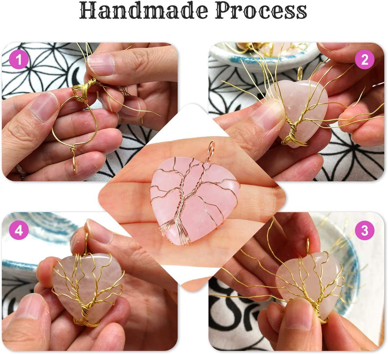16g Weight Natural Stone, Crystal Pendant Material Casual Ethnic Style Tree Heart Shape Natural Stone Crystal Iron Wholesale Pendant Necklace