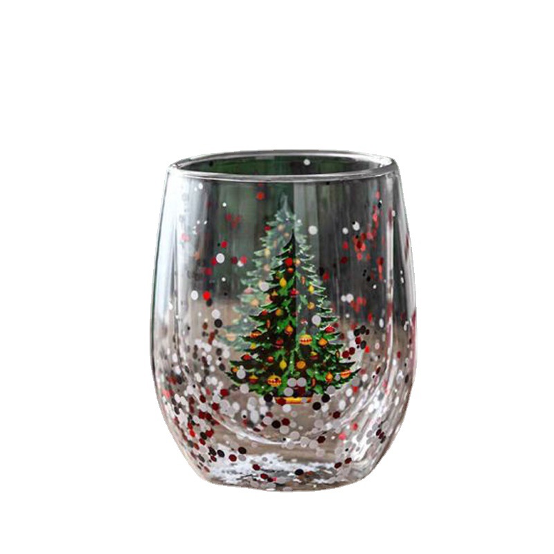 Taza navideña transparente para árbol de Navidad, taza de vidrio de doble capa, regalo creativo, taza navideña de vidrio de borosilicato alto, taza navideña creativa