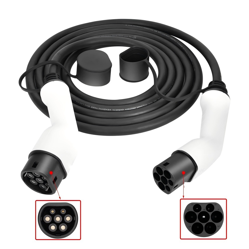 欧洲跨境专供欧标双头枪黑色7kw 22kw 新能源汽车延长线充电器家