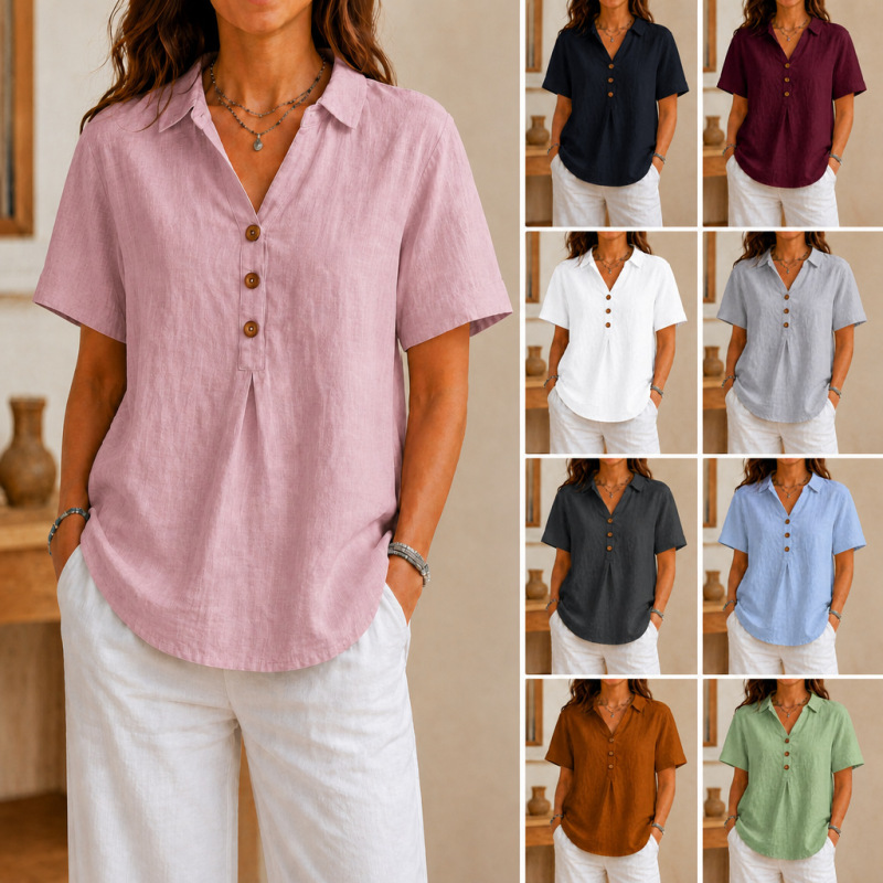 2026 New Cross-Border Temu Independent Site New Solid Color Notched Collar Shirt Casual Button-Up Shirt Tk Linen 2026 New Cross-Border Temu Independent Site New Solid Color Notched Collar Shirt Casual Button-Up Shirt Tk Linen