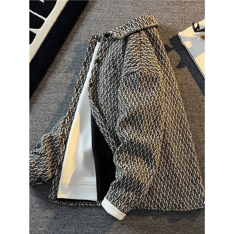 Spring and Autumn Retro Tweed Woven Jacket Men's High-End Trendy Brand Handsome Youth Casual Work Jacket