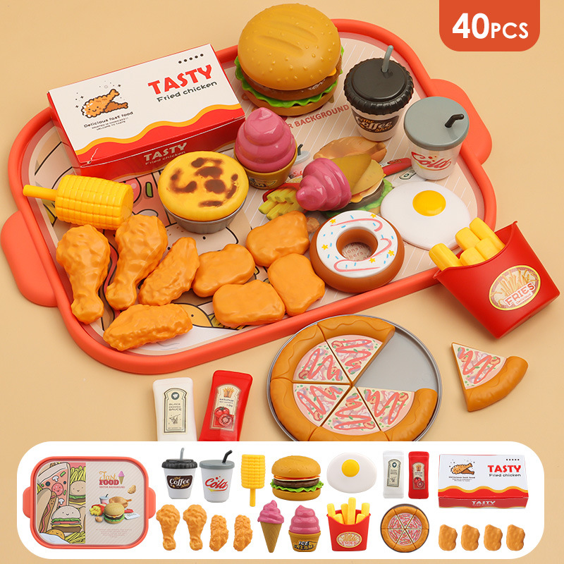 ごっこ遊びおもちゃ ハンバーガーセット モデル 子供用食品 フライドポテト パン ピザ 3ギフト 6シミュレーションキッチンおもちゃ