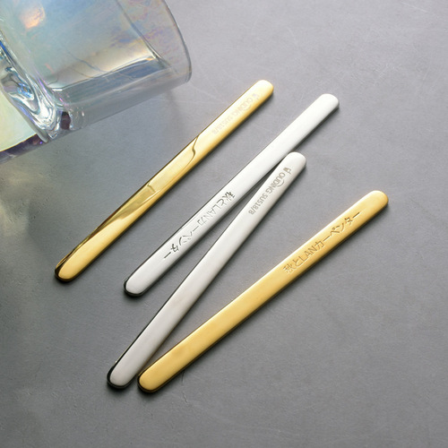 Creative 304 Stainless Steel Snow Cone Stirrer, Silver and Gold Coffee Stirrer, Long Handle Dessert Spoon, Cup Suitable