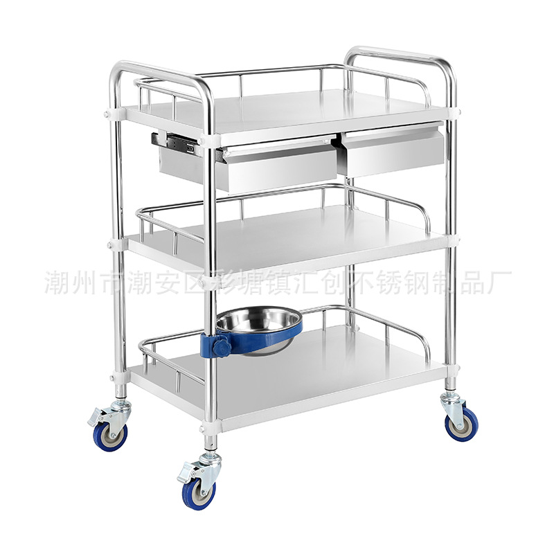 加厚不锈钢推车组装治疗手推车器械台仪器车双抽屉小推车换药车