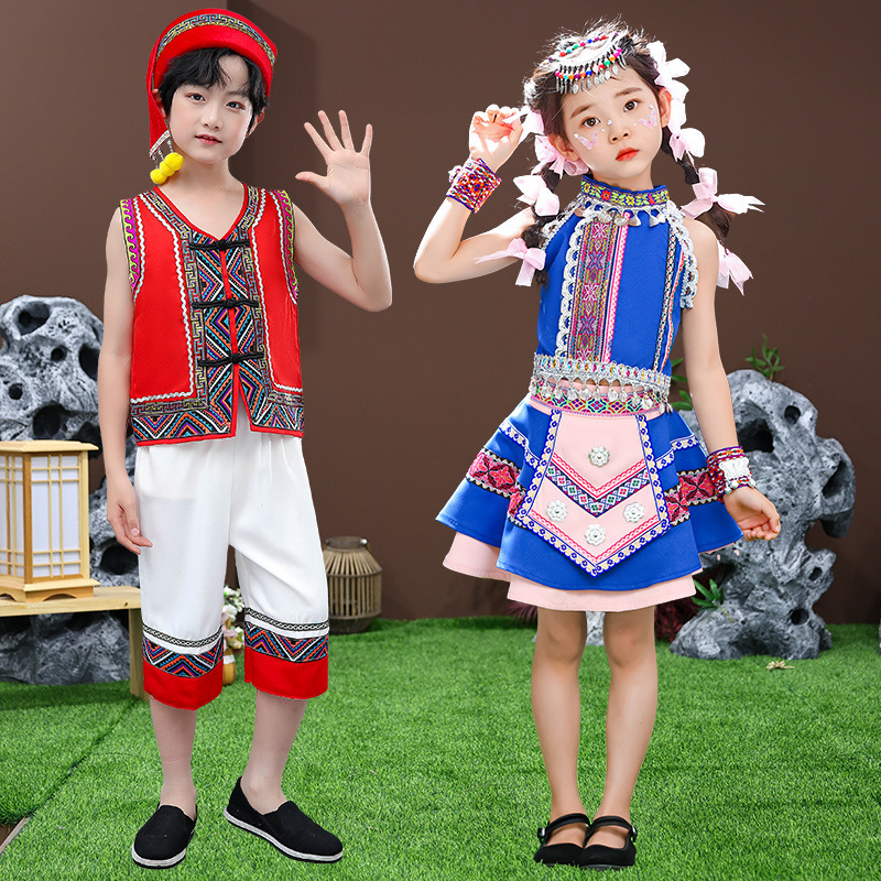 哈尼族宝贝少数民族服装儿童女男童苗族彝族演出服瑶傣族舞蹈服饰