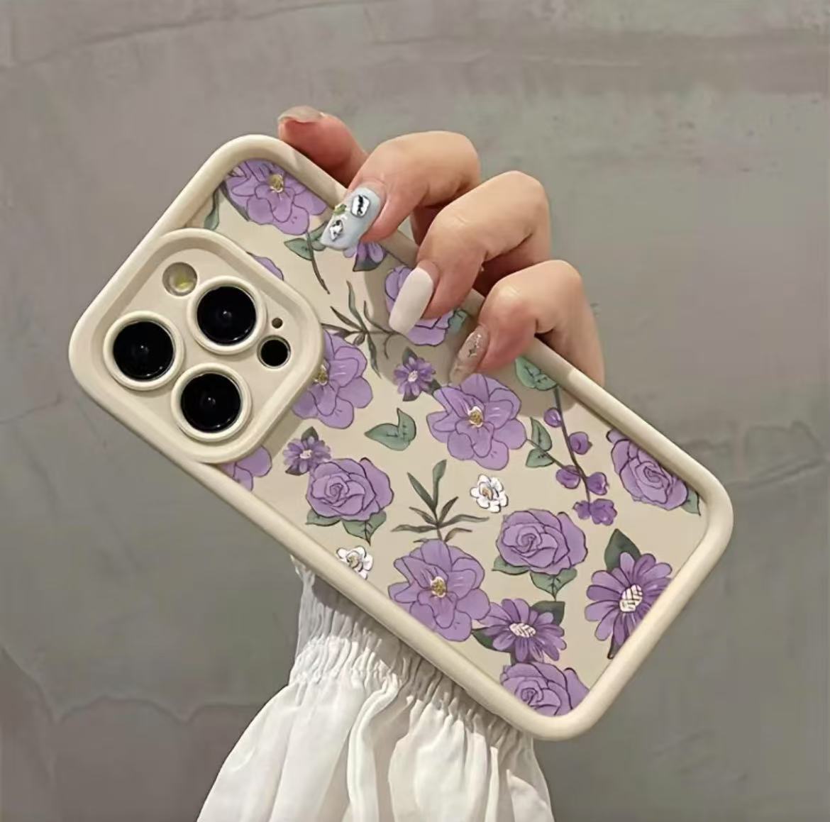 Flor púrpura para iphone16pro funda para teléfono móvil Apple 15 anti-caída 14 Japón y Corea 13promax nuevo 12x11