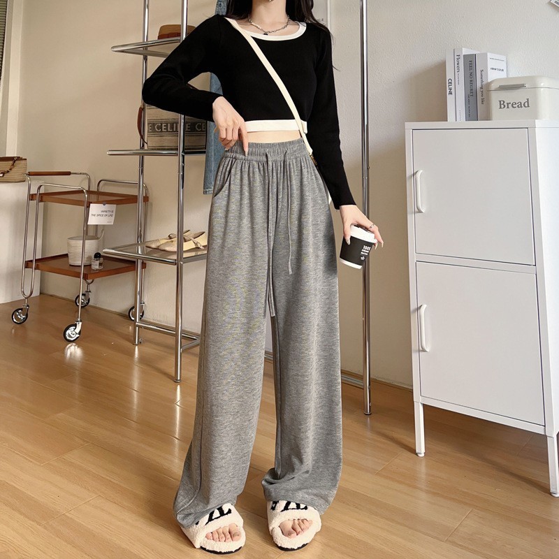 慵懒风糯米裤女2025秋季新款高腰垂感软糯休闲遛弯裤直筒阔腿裤女|undefined