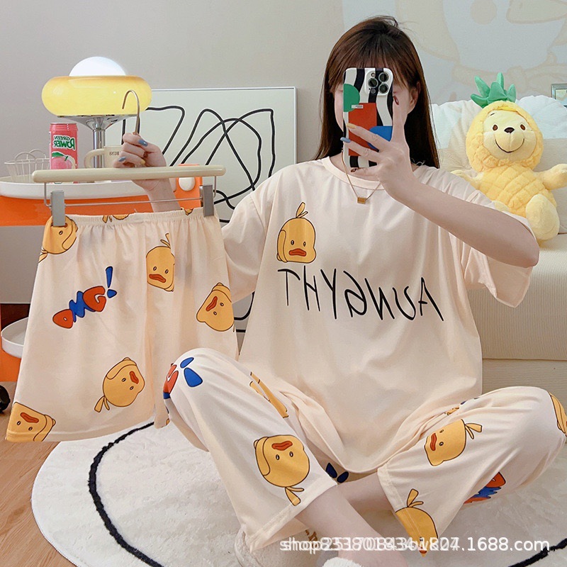 Pijamas transfronterizos de leche de verano pantalones de manga corta tres piezas de dibujos animados lindos ropa de hogar de comercio exterior de labu