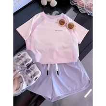 童装女童夏装冰丝套装中大童短袖上衣短裤儿童羽毛球运动服两件套
