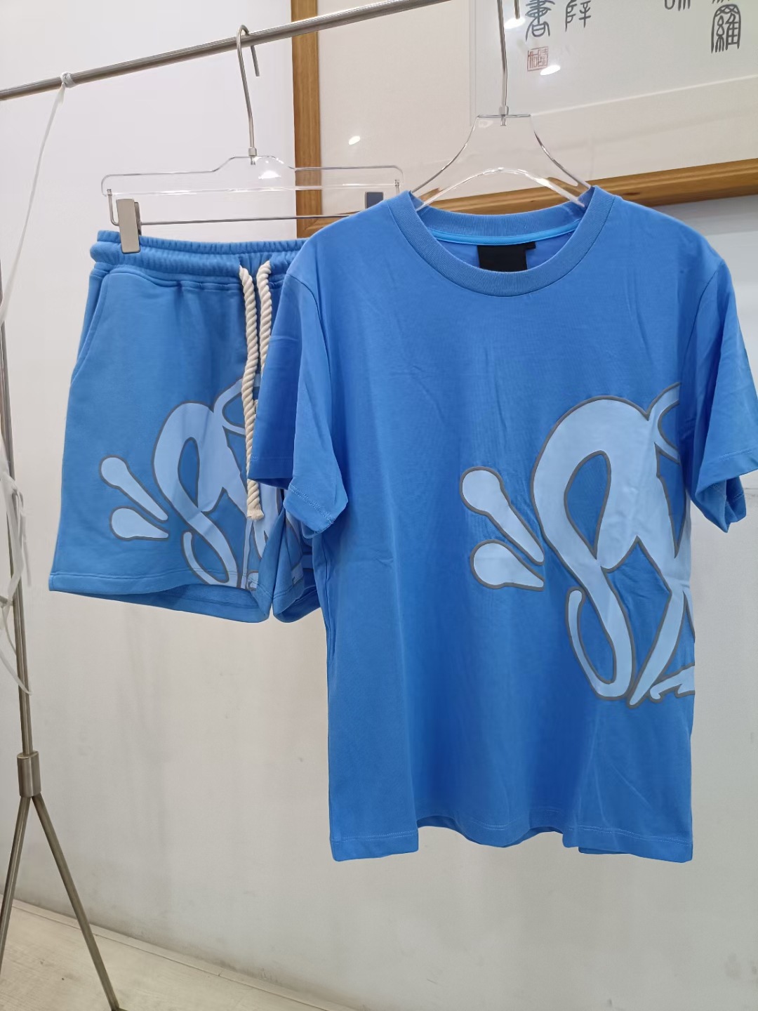 High Street hip hop espuma carta impresa de manga corta Camiseta pantalones cortos de los hombres de la marca de moda de verano de ocio traje deportivo