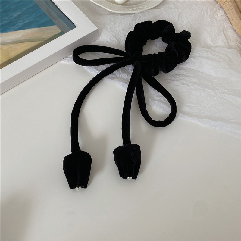 Fascia per capelli in velluto dorato scamosciato retrò francese, fascia per capelli con fiocco, temperamento di nicchia, fascia per capelli a tulipano, elastica alta, accessori per capelli_voghion.com