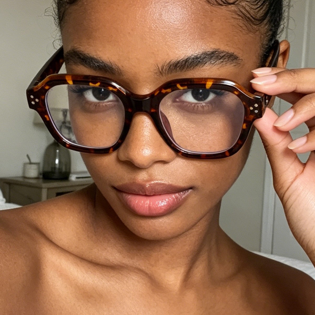 Nuevo estilo retro coreano de uñas de color beige artefacto de belleza simple elegante marco redondo cara adelgazante anti-azul luz cóncava forma gafas marco image 4