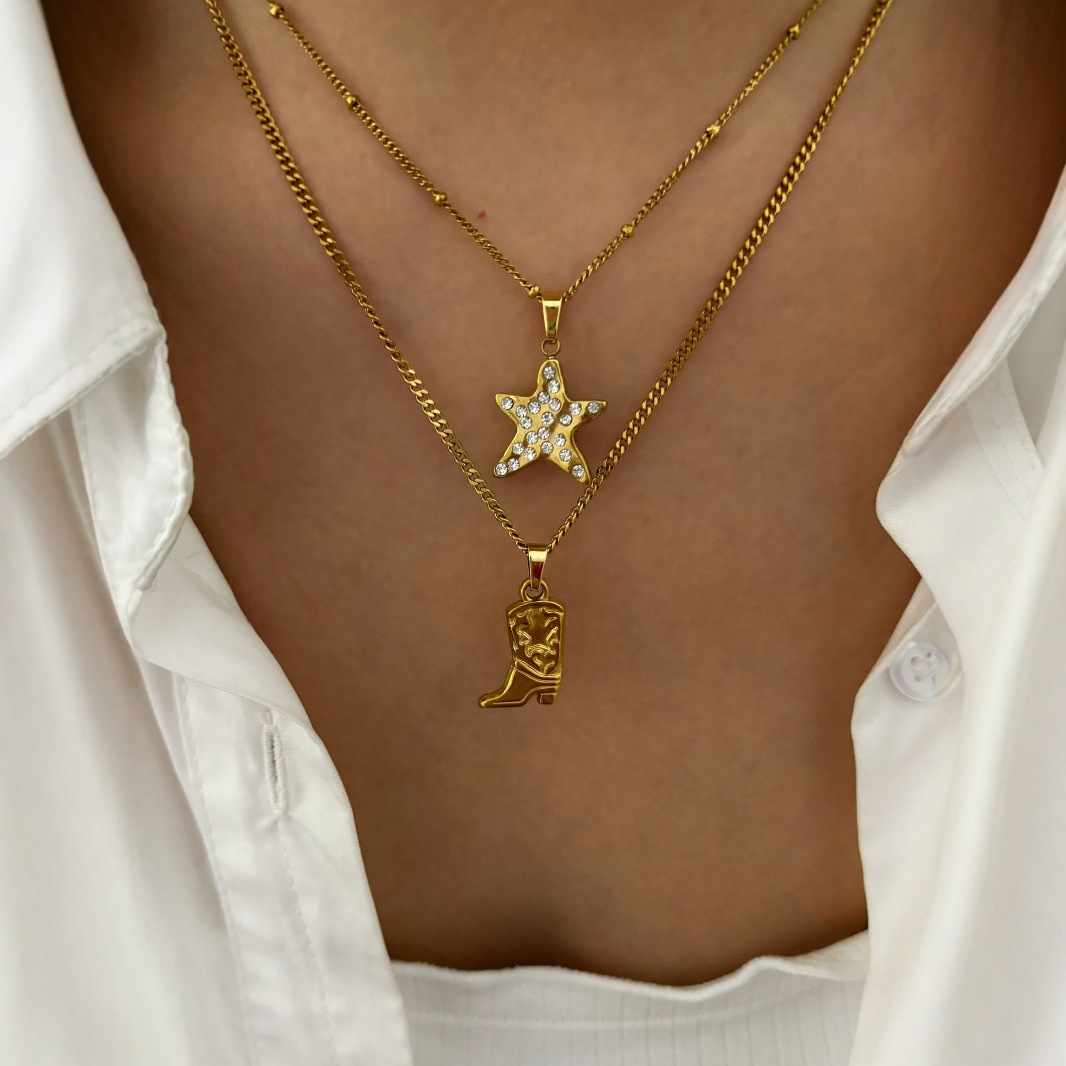 Holiday, Street Occasion 316L Stainless Steel Star Boots Waterproof Non Tarnish Surgical Steel Vintage Style Simple Style Cuban Link Chain Curb Chain Pendant Necklace For Women's