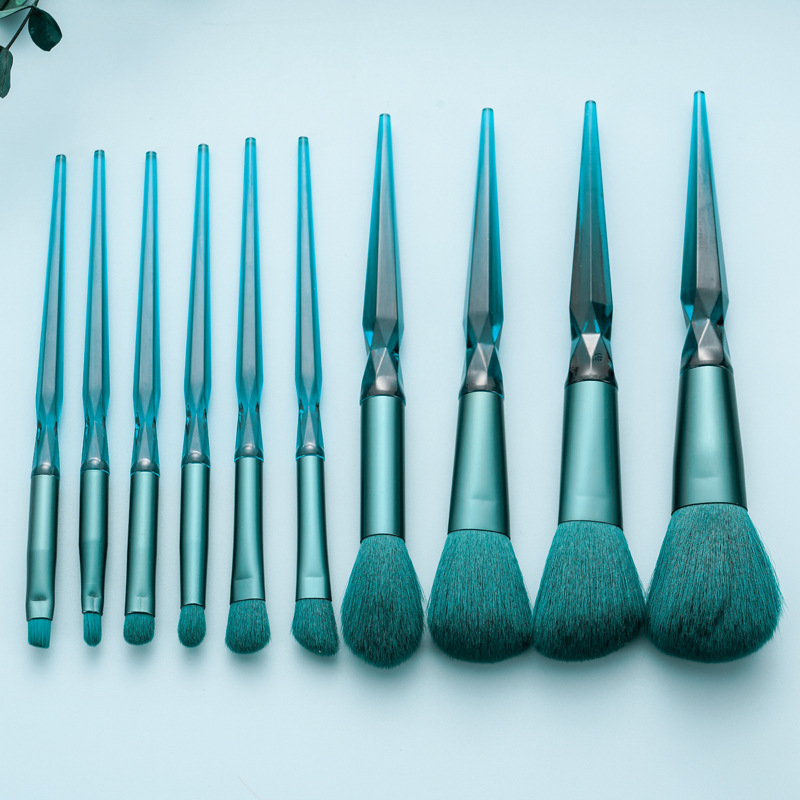 New 10-piece diamond crystal handle makeup set brush, dark green and bright red eyeshadow brush, loose brush, cross-border beauty tool details Picture
