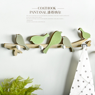 Creative and Fresh Pastoral Wooden Bird Hook Wall Hanging Home Bedroom Door Coat Hook Wall Decoration Pendant Decoration