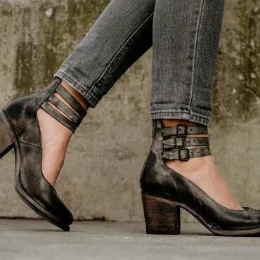 X8-955 Spring/Autumn 2018 Women’s Ankle-Strap Block Heel Shoes – Suede Look, Sizes 34-43