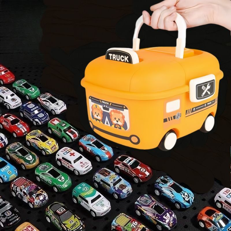 Coche de aleación de hierro con caja de almacenamiento conjunto de simulación de metales modelo de coche de carreras juguetes al por mayor