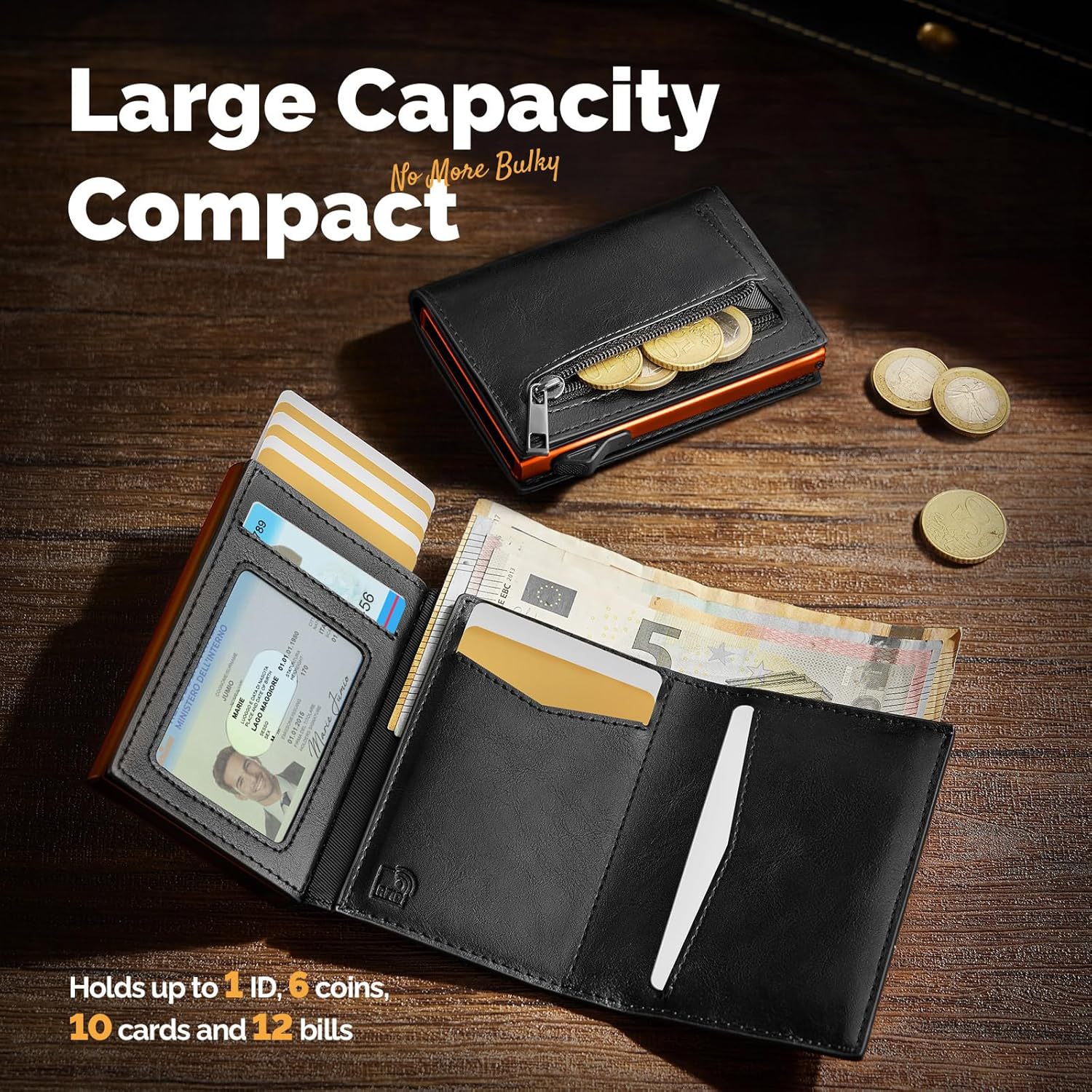 Amazon auto pop-up aluminio cartera de tarjetas triple plegable multifuncional cartera de cuero con airtag cartera de hombre