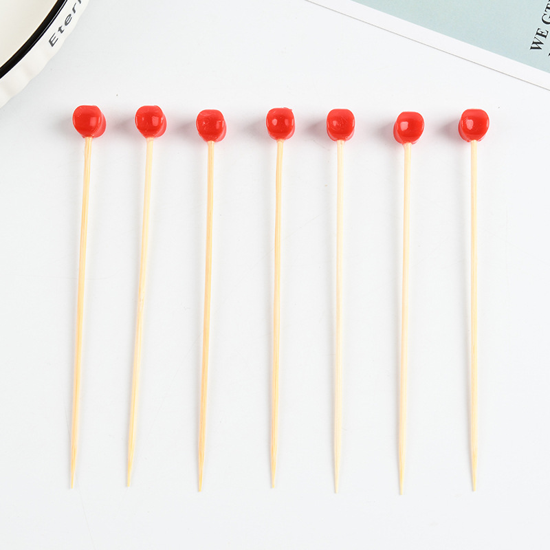 Tenedor de fruta desechable cuentas rojas barra de vino de bambú de lujo hamburguesas pastel de fruta tenedor de fruta creativo