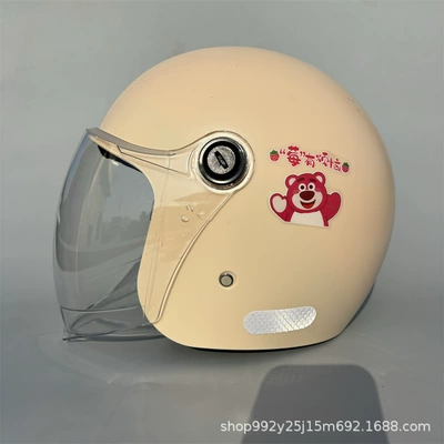 Motosiklet kaskı (dəbilqə) – 3C certification adult helmet ladies electric - q3c-pink-strawberry-bear-hd-long-lens-new-national-standard-category-a-adult-winter-helmet-free-gem-sticker