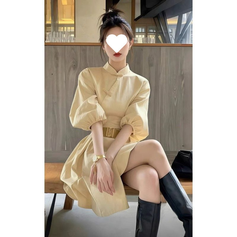 新中式国风立领衬衫连衣裙女2025年秋夏季新款高级感气质收腰裙子|undefined
