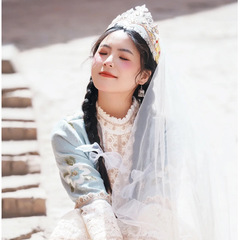 名族舞蹈頭飾合金葉子皇冠髮飾輕奢流蘇影樓舞蹈表演登台髮飾