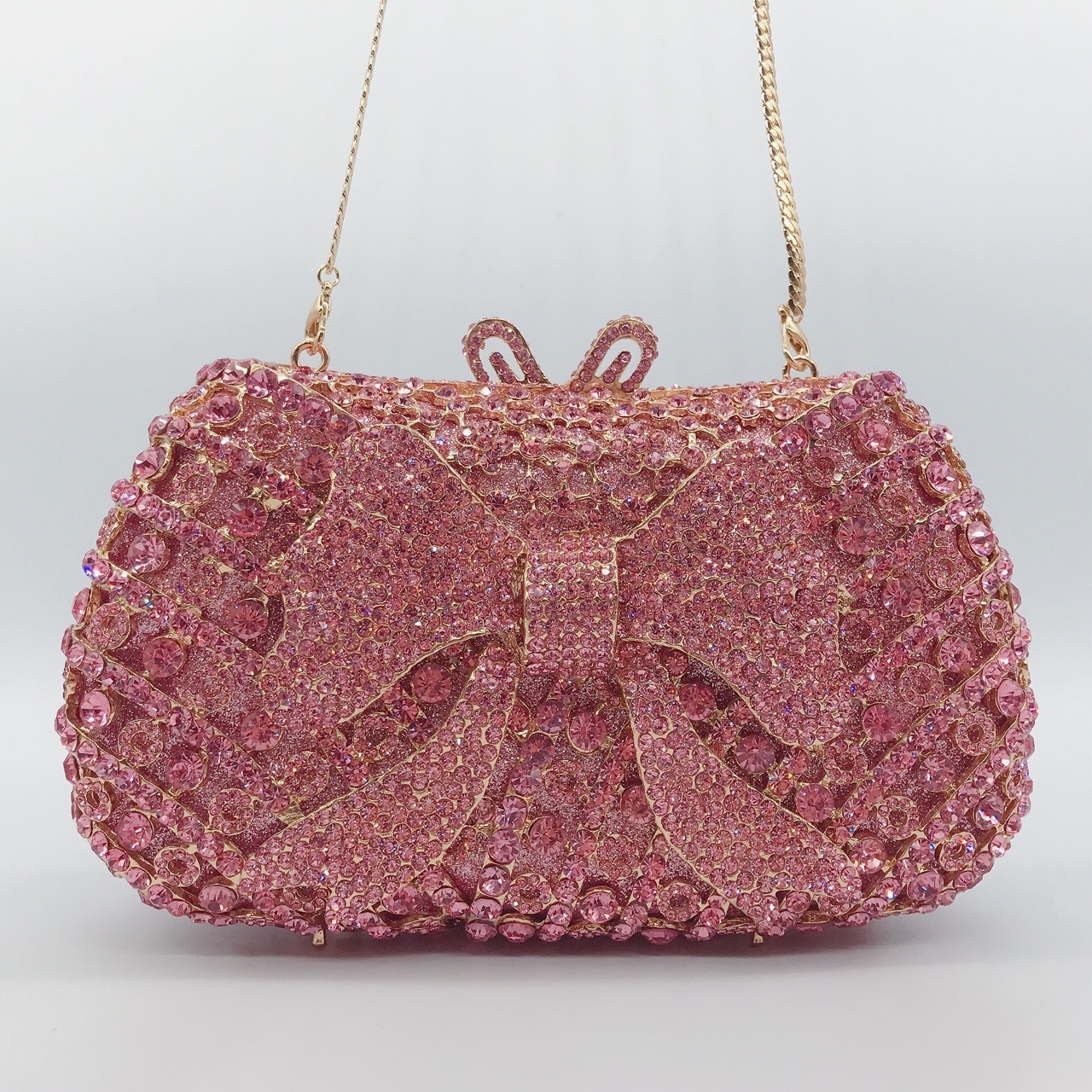 Metal hueco arco con diamantes bolsa de cena transfronteriza bolsa de mujer cadena bolsa de embrague duro