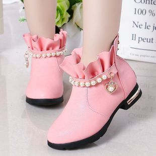 Children's Shoes Girls' Boots 2022 New Winter Korean Style Velvet Princess Short Boots Medium and Large Children's Little Girls Snow Boots