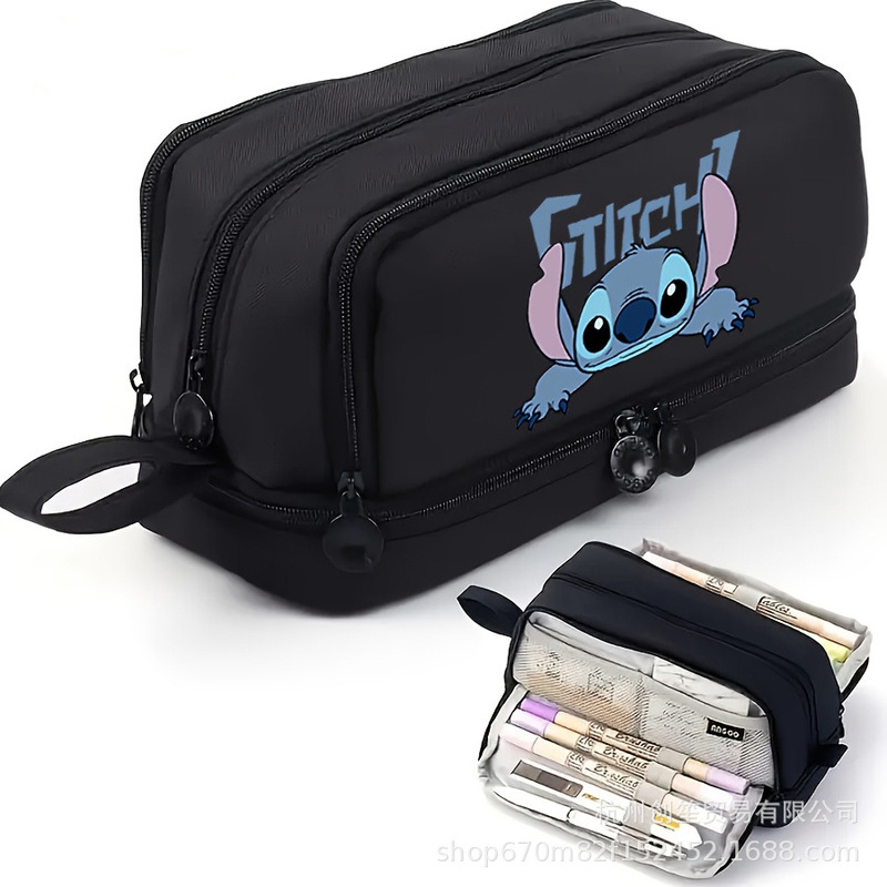 Stitch ペンバッグ 大容量文具収納バッグ 小学生用 二層子供用ポータブル文具バッグ 写真プリント付き|undefined