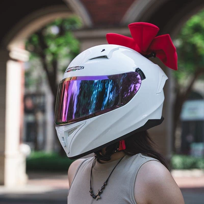 Motosiklet kaskı (dəbilqə) – for Couples Cat Ear Safety Helmets - high-grade-porcelain-white-colored-lenses-red-bow-m