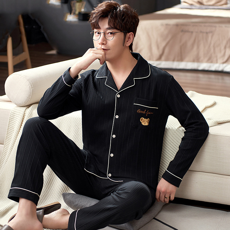 100% pijamas de algodón de los hombres de primavera y otoño de manga larga 2023 nuevo desgaste del hogar Otoño e Invierno delgado más tamaño