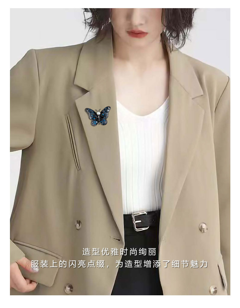 高档复古蓝水晶渐变蝴蝶胸针小众独特优雅昆虫胸花网红