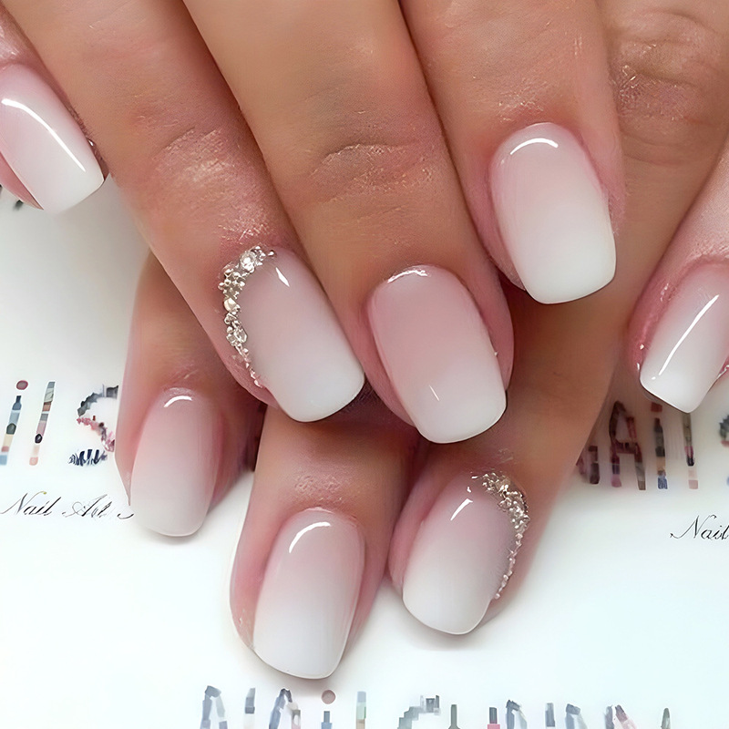 24 Pieces of Clear Nude Pink Gradient Rhinestone-Studded Wearable Nails, Gentle Style Short Square Manicure, Simple and Versatile Nail Stickers for Daily Use 24 Pieces of Clear Nude Pink Gradient Rhinestone-Studded Wearable Nails, Gentle Style Short Square Manicure, Simple and Versatile Nail Stickers for Daily Use