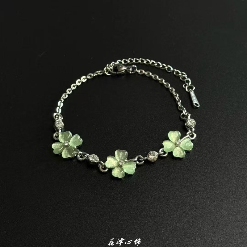 Vintage 古着Lucky Clover青野星愿幸运四叶草手链猫眼石小众手链|undefined
