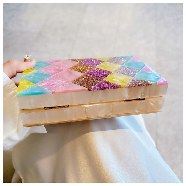 New cross-border foreign trade women's checkered acrylic bag, dinner bag, single-shoulder crossbody wedding and banquet clutch bag undefined