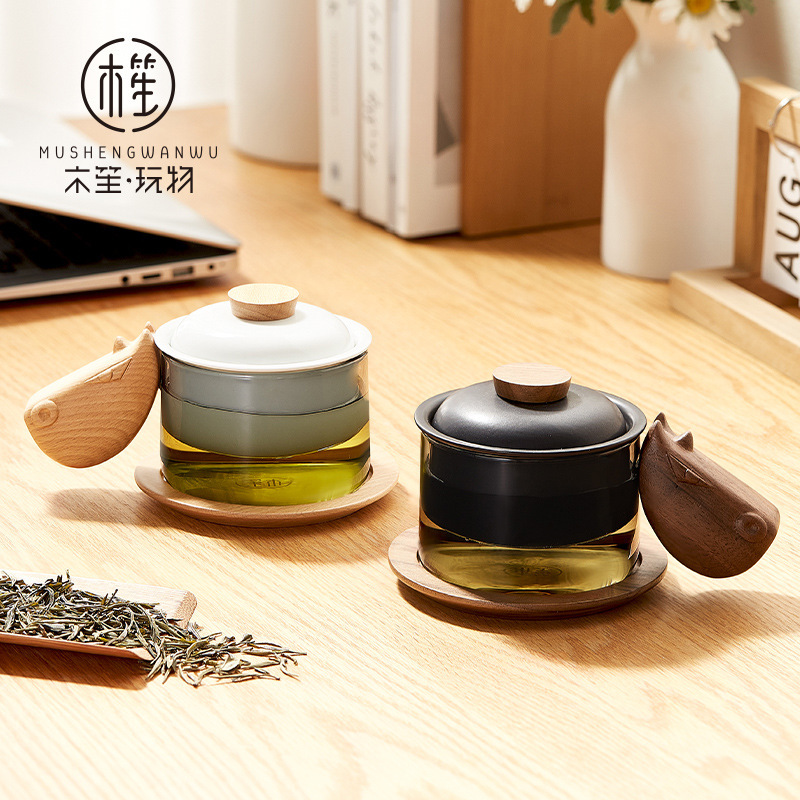 Musheng plaything hippo tea cup tea separation glass water cup office exquisite coffee cup flower tea cup