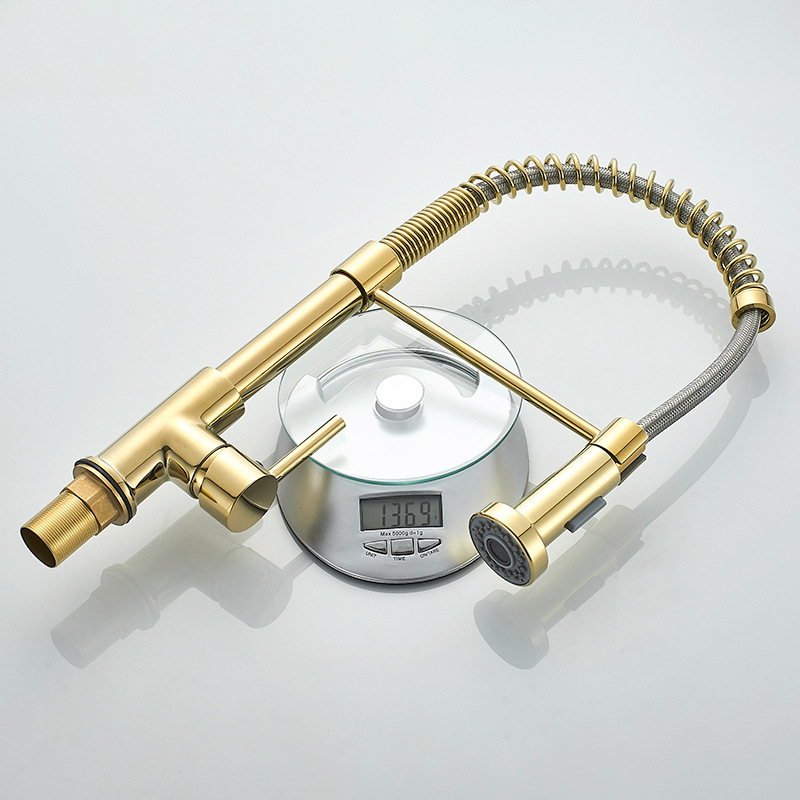 DANWEILE transfronteriza cobre primavera grifo fregadero de la cocina giratoria tire de la pintura en aerosol de oro negro con puntos