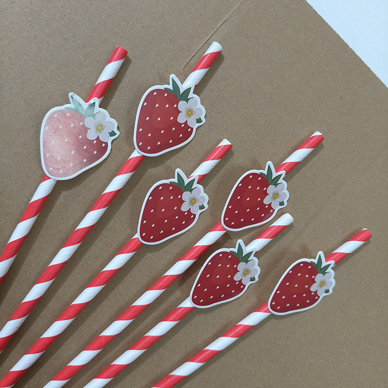 Frutas spot transfronterizas tarjeta de fresa paja desechable de grado alimenticio postre decoración papel paja