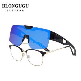 新款变色护目镜TR骑行防风镜近视眼连体翻盖套镜日夜两用太阳镜男