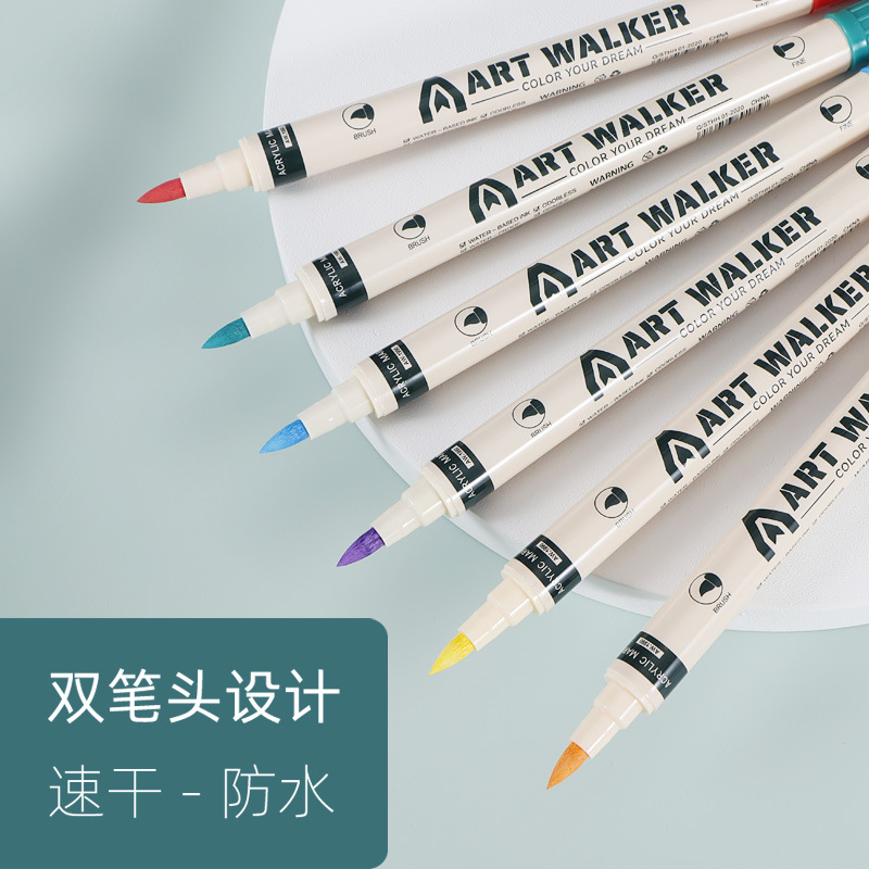 Un marcador de acrílico de doble cabeza solo autoeleccionado para estudiantes de arte con doble cabeza blando y duro resaltado blanco pluma graffiti