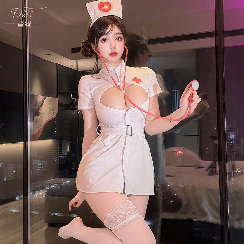 Xianyi Sexy Lingerie Passionate No-Take-Off Breast-Revealing Nurse Role-Playing Flirting Sexy Uniform Hip-Hugging Sexy Suit